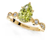 Solitaire Engagement Ring Setting for Fancy Yellow Pear-Shaped Center with Milgrain Bezel Accents and Prong Head in Yellow Gold