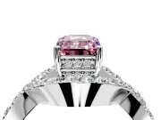 Halo Engagement Ring Setting for Fancy Pink Emerald Cut Center with Pave Infinity Twist Band and Prong Head in Platinum