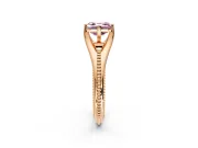 Solitaire Engagement Ring Setting for Fancy Pink Asscher Cut Center with Milgrain Cathedral Band and Prong Head in Rose Gold