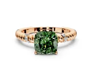 Rope Engagement Ring Setting for Fancy Green Cushion Cut Center with Accent Shoulders and Prong Head in Rose Gold