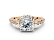 Cathedral Engagement Ring Setting for Cushion Cut Center with Antique-Style Pave Band and Prong Head in Rose Gold