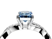 Crossover Engagement Ring Setting for Fancy Blue Emerald Cut Center with Pave and Plain Strands and Prong Head in Sterling Silver