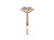 Halo Engagement Ring Setting for Fancy Blue Pear-Shaped Center with Single-Row Pave, Open Basket and Prong Head in Rose Gold