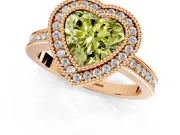 Halo Engagement Ring Setting for Fancy Yellow Heart-Shaped Center with Milgrain Halo, Pave Band and Prong Head in Rose Gold
