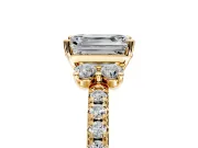 Paired Accent Engagement Ring Setting for Emerald Cut Center with Pave Band and Prong Head in Yellow Gold