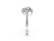 Halo Engagement Ring Setting for Heart-Shaped Center with Inner Milgrain Border and Prong Head in Sterling Silver