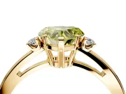 3 Stone Engagement Ring Setting for Fancy Yellow Heart-Shaped Center with Low-Set Round Cut Accents and Prong Head in Yellow Gold