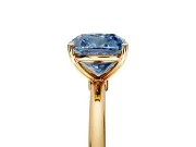 Solitaire Engagement Ring Setting for Fancy Blue Cushion Cut Center with Straight Thin Band and Prong Head in Yellow Gold