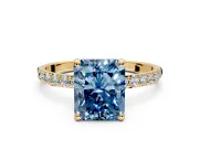 Solitaire Engagement Ring Setting for Fancy Blue Radiant Cut Center with Pave Accents and Prong Head in Yellow Gold