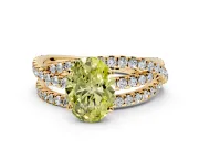 Solitaire Engagement Ring Setting for Fancy Yellow Oval Center with Woven 3-Strand Pave Band and Prong Head in Yellow Gold