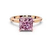 Hidden Halo Engagement Ring Setting for Fancy Pink Princess Cut Center with Plain Rounded Band and Prong Head in Rose Gold