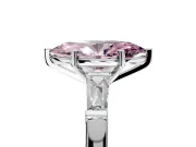 3 Stone Engagement Ring Setting for Fancy Pink Marquise Center with Tapered Baguettes, Plain Band and Prong Head in White Gold