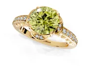 Floral Engagement Ring Setting for Fancy Yellow Round Cut Center with Four Accent Clusters and Prong Head in Yellow Gold