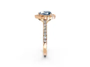 Milgrain Floral Halo Engagement Ring Setting for Fancy Blue Heart-Shaped Center with Pave Band and Prong Head in Rose Gold