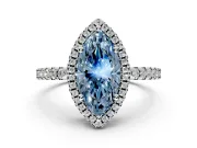 Accent Halo Engagement Ring Setting for Fancy Blue Marquise Center with Full-Length Pave Band and Prong Head in White Gold
