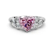 Cluster Engagement Ring Setting for Fancy Pink Heart-Shaped Center with Round Cut Accent Frame and Prong Head in White Gold