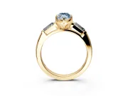 3 Stone Engagement Ring Setting for Fancy Blue Marquise Center with Tapered Baguettes, Plain Band and Prong Head in Yellow Gold