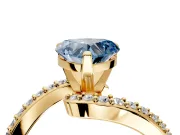 Solitaire Engagement Ring Setting for Fancy Blue Heart-Shaped Center with Pave Bypass Swirl Band and Prong Head in Yellow Gold