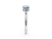 Hidden Halo Engagement Ring Setting for Fancy Blue Princess Cut Center with Plain Rounded Band and Prong Head in Sterling Silver