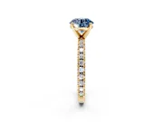 Solitaire Engagement Ring Setting for Fancy Blue Round Cut Center with Fine Pave Band and Claw Prong Head in Yellow Gold