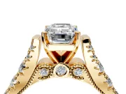 Solitaire Engagement Ring Setting for Emerald Cut Center with Pave Cathedral Shoulders and Prong Head in Yellow Gold