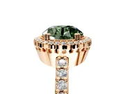 Halo Engagement Ring Setting for Fancy Green Round Cut Center with Inner Milgrain Border and Prong Head in Rose Gold