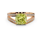 Split Shank Engagement Ring Setting for Fancy Yellow Cushion Cut Center with Pave Split Shank and Prong Head in Rose Gold