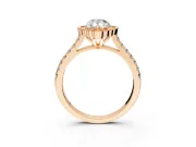Milgrain Floral Halo Engagement Ring Setting for Pear-Shaped Center with Pave Band and Prong Head in Rose Gold