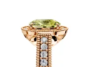 Milgrain Halo Engagement Ring Setting for Fancy Yellow Oval Center with Pave Band and Prong Head in Rose Gold