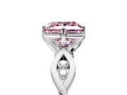 Solitaire Engagement Ring Setting for Fancy Pink Princess Cut Center with Accented Twist Band and Leaf Prong Head in Platinum