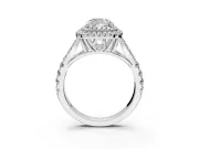 Double Halo Engagement Ring Setting for Cushion Cut Center with Narrow Pave Split Shank and Prong Head in Platinum