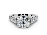 Solitaire Engagement Ring Setting for Round Cut Center with Pave Cathedral Shoulders and Prong Head in White Gold
