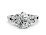 Solitaire Engagement Ring Setting for Oval Center with Marquise Flower Shoulders and Prong Head in Sterling Silver