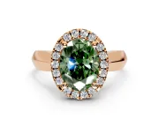 Halo Engagement Ring Setting for Fancy Green Oval Center with Square Band and Prong Head in Rose Gold