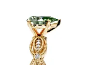 Solitaire Engagement Ring Setting for Fancy Green Pear-Shaped Center with Marquise Panel Band and Prong Head in Yellow Gold