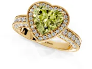Milgrain Halo Engagement Ring Setting for Fancy Yellow Heart-Shaped Center with Wide Pave Band and Prong Head in Yellow Gold