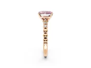 Solitaire Engagement Ring Setting for Fancy Pink Radiant Cut Center with Bezel-Dot Beaded Band and Prong Head in Rose Gold