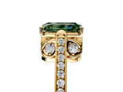 Cathedral Engagement Ring Setting for Fancy Green Emerald Cut Center with Antique-Style Pave Band and Prong Head in Yellow Gold