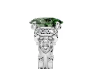 Solitaire Engagement Ring Setting for Fancy Green Oval Center with Filigree Band and Prong Head in Platinum