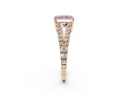 Solitaire Engagement Ring Setting for Fancy Pink Radiant Cut Center with Pave Split Shank and Prong Head in Rose Gold