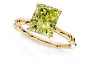 Solitaire Engagement Ring Setting for Fancy Yellow Radiant Cut Center with Bamboo Band and Prong Head in Yellow Gold