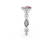 Solitaire Engagement Ring Setting for Fancy Pink Oval Center with Accented Twist Band and Leaf Prong Head in Sterling Silver