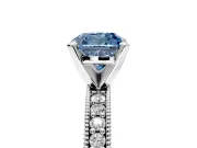 Milgrain Pave Engagement Ring Setting for Fancy Blue Cushion Cut Center with Accent Band and Prong Head in Platinum
