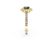 Milgrain Floral Halo Engagement Ring Setting for Fancy Green Cushion Cut Center with Pave Band and Prong Head in Yellow Gold