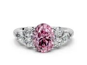 Cluster Engagement Ring Setting for Fancy Pink Oval Center with Round Cut Accent Frame and Prong Head in Platinum