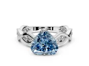 Solitaire Engagement Ring Setting for Fancy Blue Heart-Shaped Center with Accented Twist Band and Leaf Prong Head in Sterling Silver