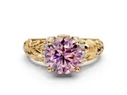 Solitaire Engagement Ring Setting for Fancy Pink Round Cut Center with Filigree Accent Basket and Prong Head in Yellow Gold