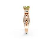 3 Stone Engagement Ring Setting for Fancy Yellow Cushion Cut Center with Pave Twist Band and Prong Head in Rose Gold