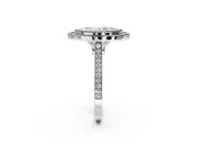 Halo Engagement Ring Setting for Marquise Center with Milgrain Frame, Pave Band and Prong Head in Platinum