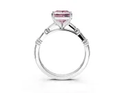 Baguette Engagement Ring Setting for Fancy Pink Princess Cut Center with Alternating Bar-Set Band and Prong Head in White Gold
